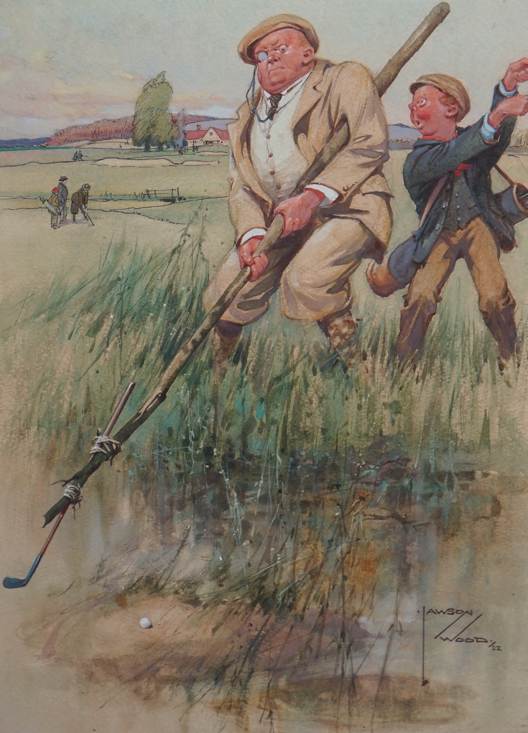 Lawson Wood (British, 1878-1957), watercolour, 'In the rough', signed and dated 1922, 35 x 25cm. Condition - fair